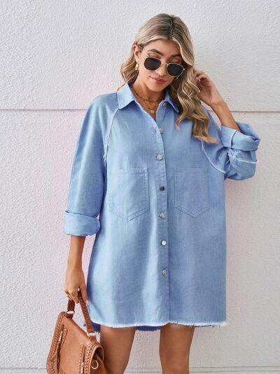 Raw Hem Button Up Denim Dress for Effortless Style