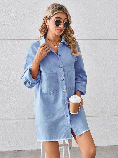 Raw Hem Button Up Denim Dress for Effortless Style