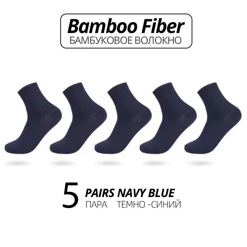 5 Pairs Bamboo Fiber Men's Socks Classic Business Crew Socks Spring Autumn Casual Comfortable Breathable Compression Bamboo Sox